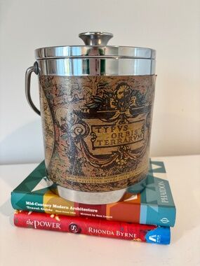 Vintage mid century world map ice bucket TYPUS ORBIS TERRARUM made in Japan 6.5"